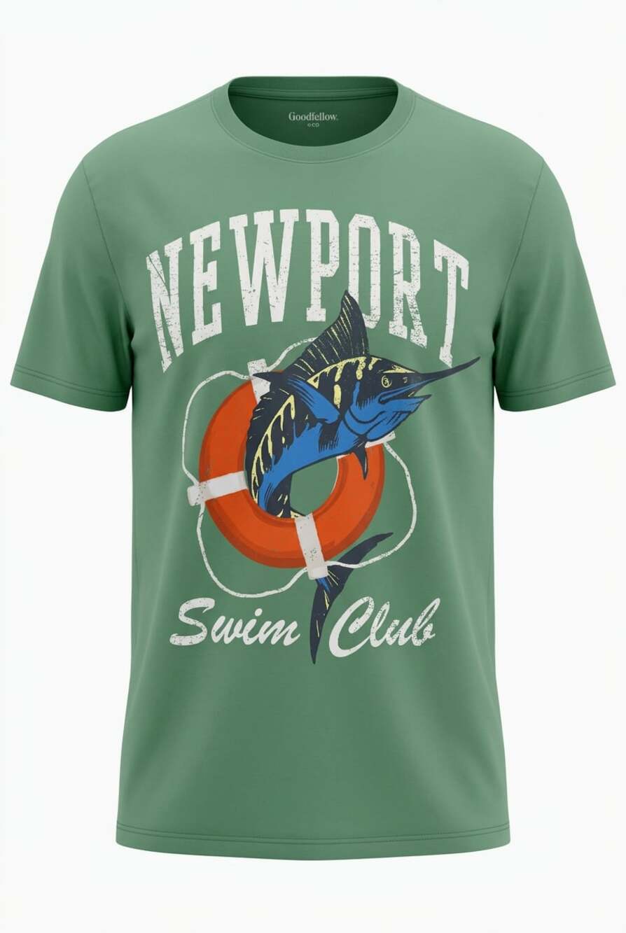 Goodfellow & Co Newport Swim Club Marlin Fish Graphic Short Sleeve T-Shirt Green